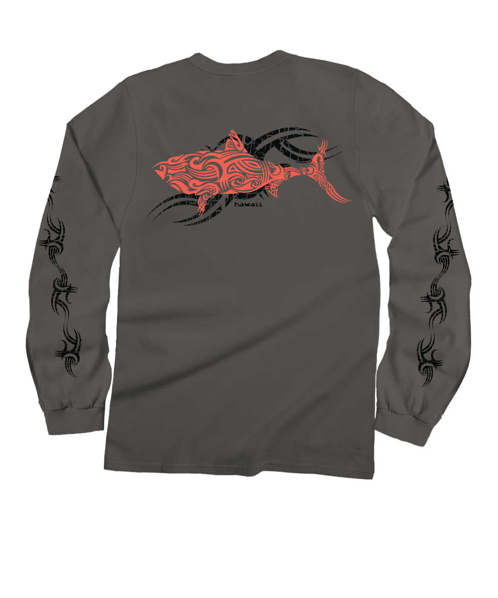Red Shark - Crater Dyed® Long Sleeve Crewneck T-Shirt 1 Red Shark - Crater Dyed® Long Sleeve Crewneck T-Shirt