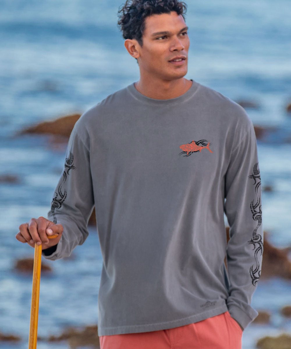 Red Shark - Crater Dyed® Long Sleeve Crewneck T-Shirt 2 Red Shark - Crater Dyed® Long Sleeve Crewneck T-Shirt
