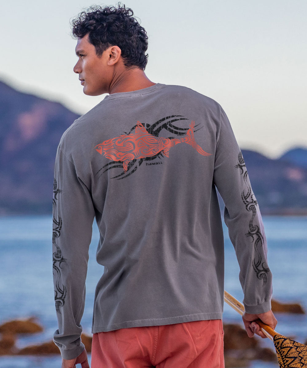 Red Shark - Crater Dyed® Long Sleeve Crewneck T-Shirt 3 Red Shark - Crater Dyed® Long Sleeve Crewneck T-Shirt
