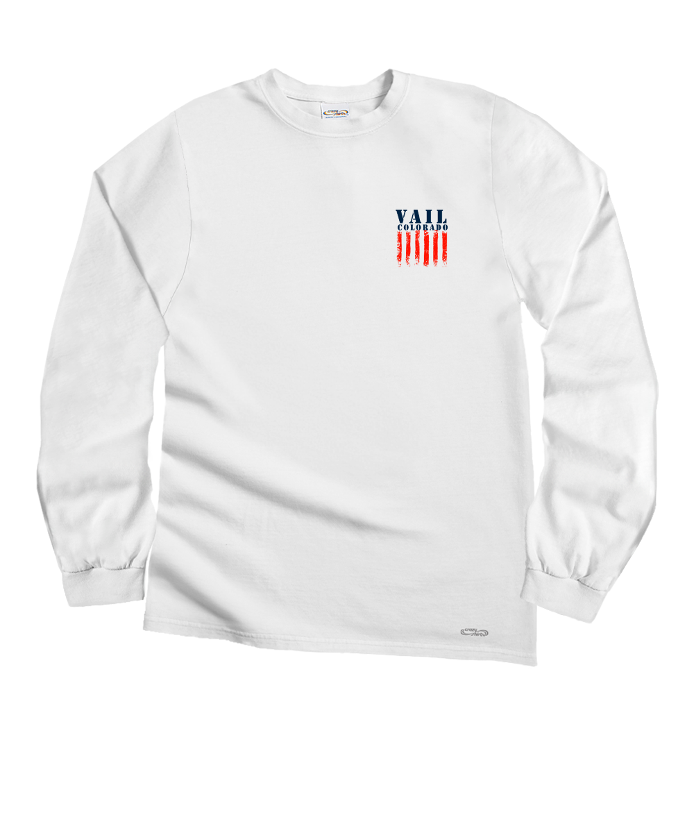 Red White Blue Flag - White Long Sleeve Crewneck T-Shirt 2 Red White Blue Flag - White Long Sleeve Crewneck T-Shirt