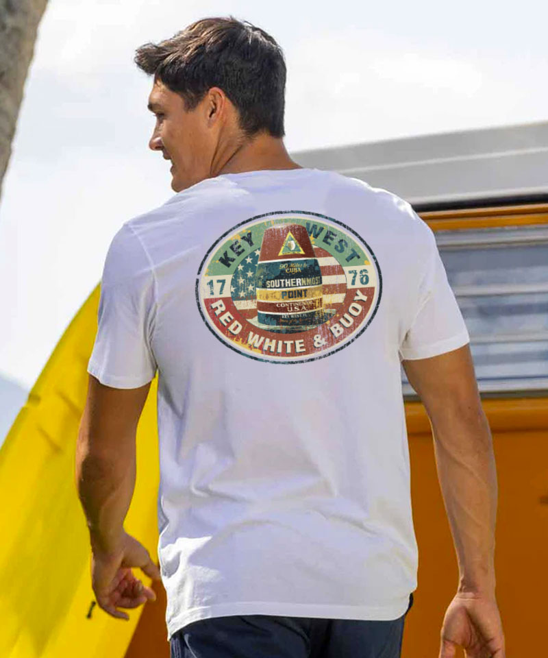 Red White Buoy - White Short Sleeve Pima T-Shirt 2 Red White Buoy - White Short Sleeve Pima T-Shirt