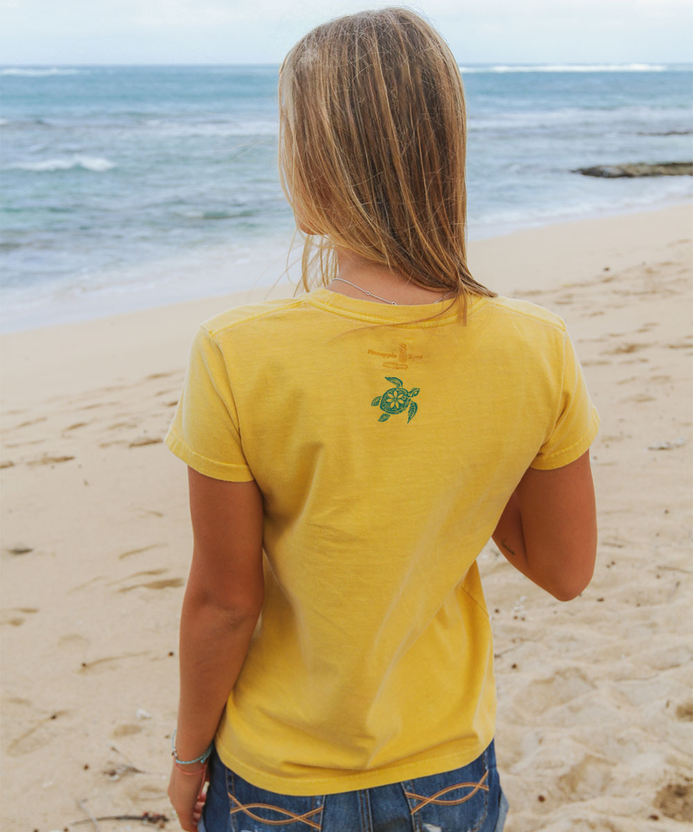 Retro Honu Floral - Pineapple Dyed Short Sleeve Crewneck T-Shirt 3 Retro Honu Floral - Pineapple Dyed Short Sleeve Crewneck T-Shirt