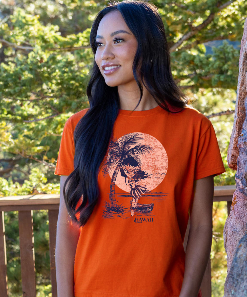 Retro Hula Coconut Girl - Paprika Short Sleeve Crewneck T-Shirt 2 Retro Hula Coconut Girl - Paprika Short Sleeve Crewneck T-Shirt