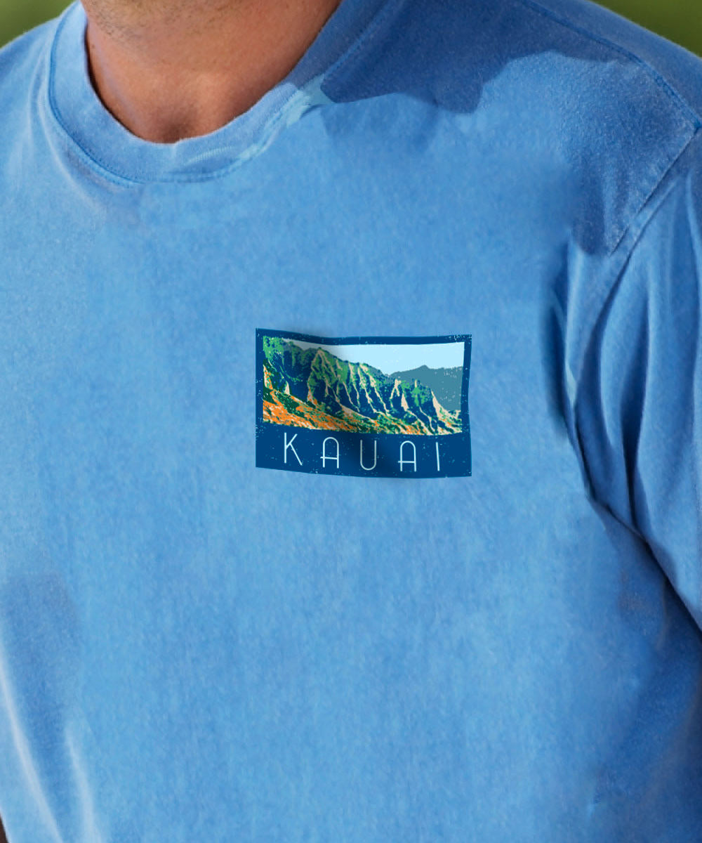 Retro Napali Poster - Blue Hawaii Dyed Short Sleeve Crewneck T-Shirt 3 Retro Napali Poster - Blue Hawaii Dyed Short Sleeve Crewneck T-Shirt