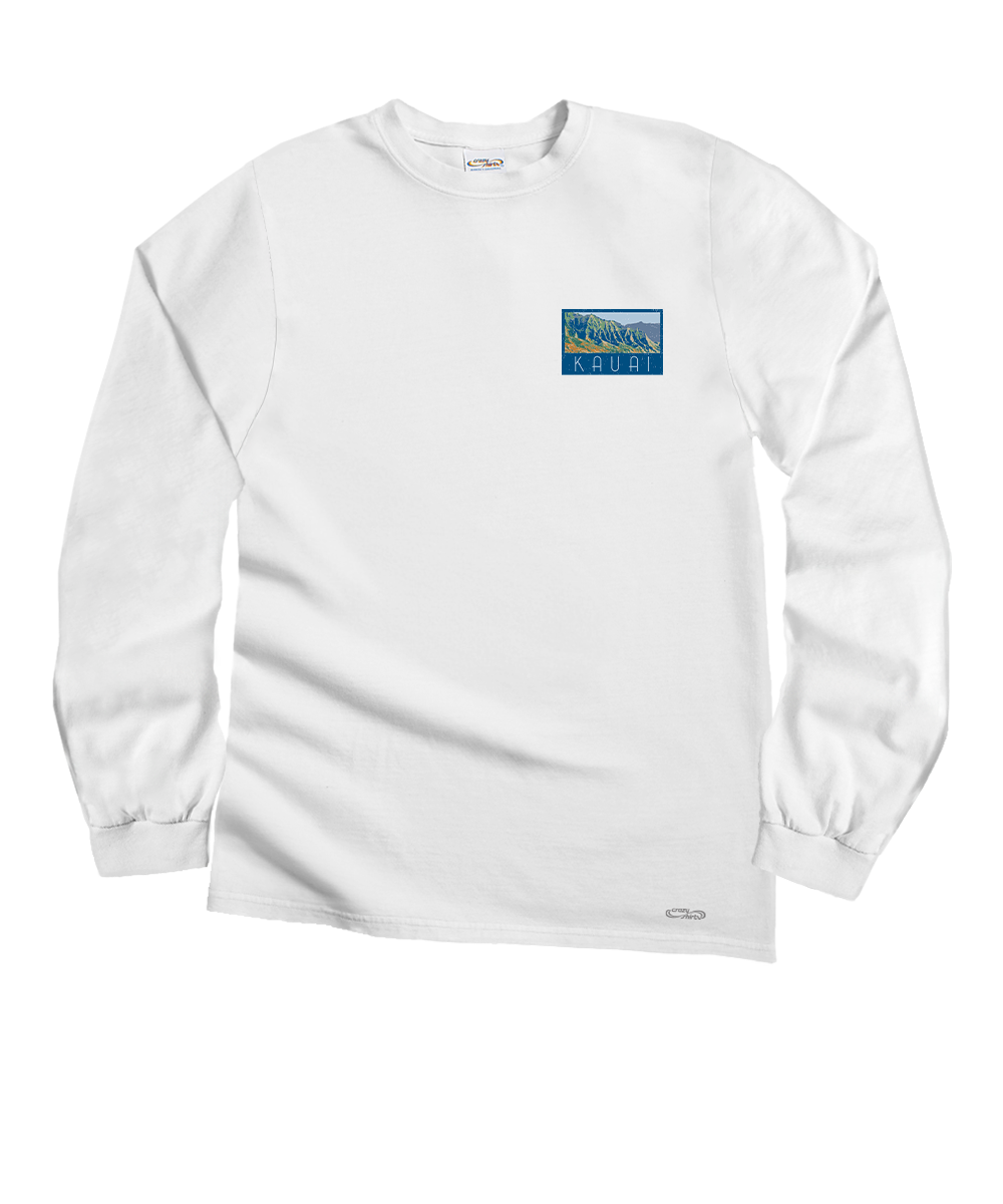 Retro Napali Poster - White Long Sleeve Crewneck T-Shirt 2 Retro Napali Poster - White Long Sleeve Crewneck T-Shirt