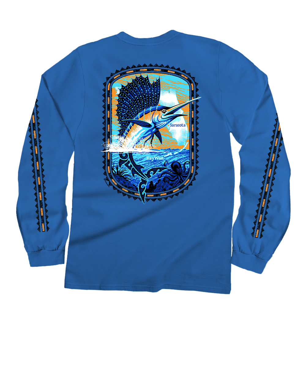 Sailfish Florida - Blue Hawaii Dyed Long Sleeve Crewneck T-Shirt