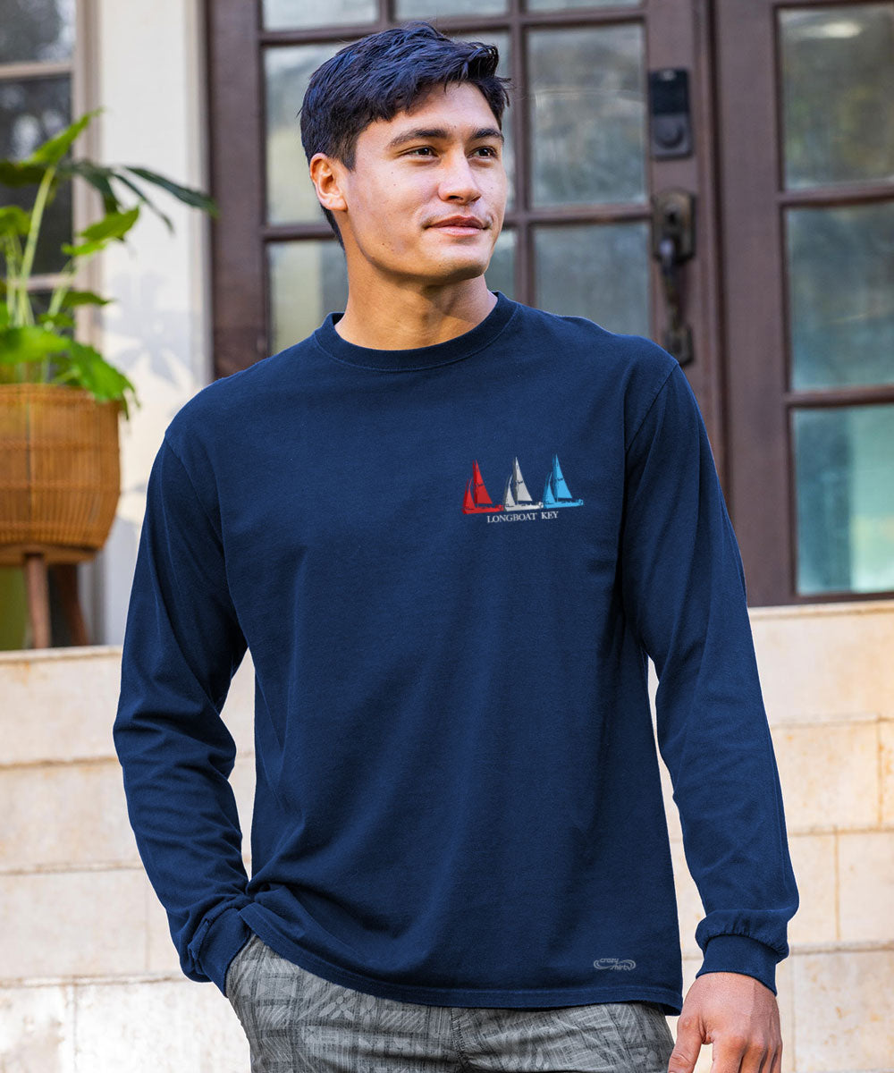 Sails Blu - Navy Long Sleeve Crewneck T-Shirt 3 Sails Blu - Navy Long Sleeve Crewneck T-Shirt