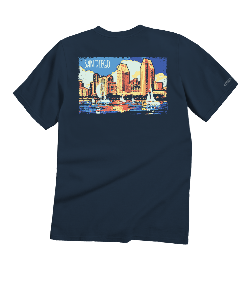 San Diego Skyline - Navy Short Sleeve Crewneck T-Shirt