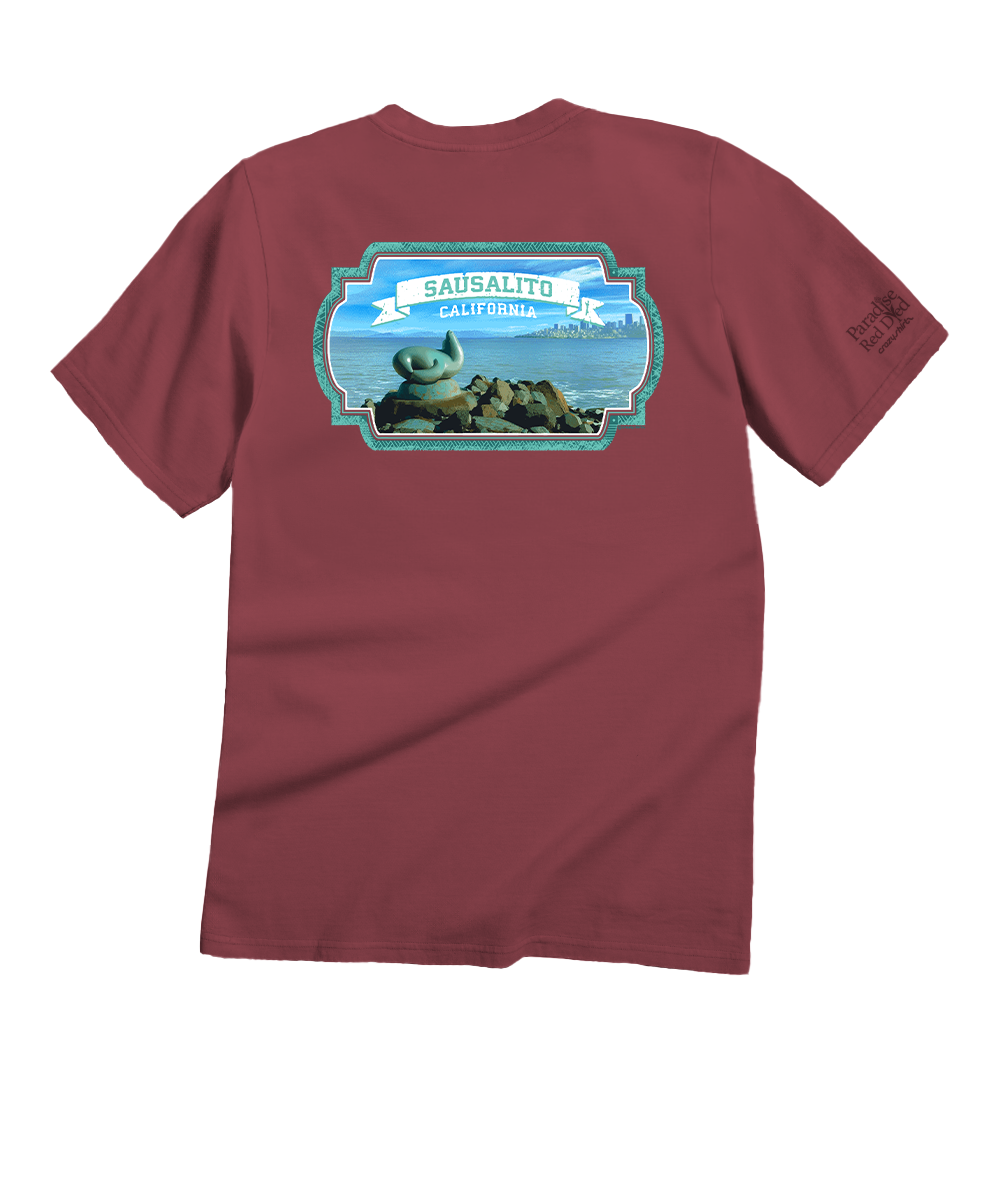Sausalito Seal Statue - Paradise Red Dyed Short Sleeve Crewneck T-Shirt 1 Sausalito Seal Statue - Paradise Red Dyed Short Sleeve Crewneck T-Shirt