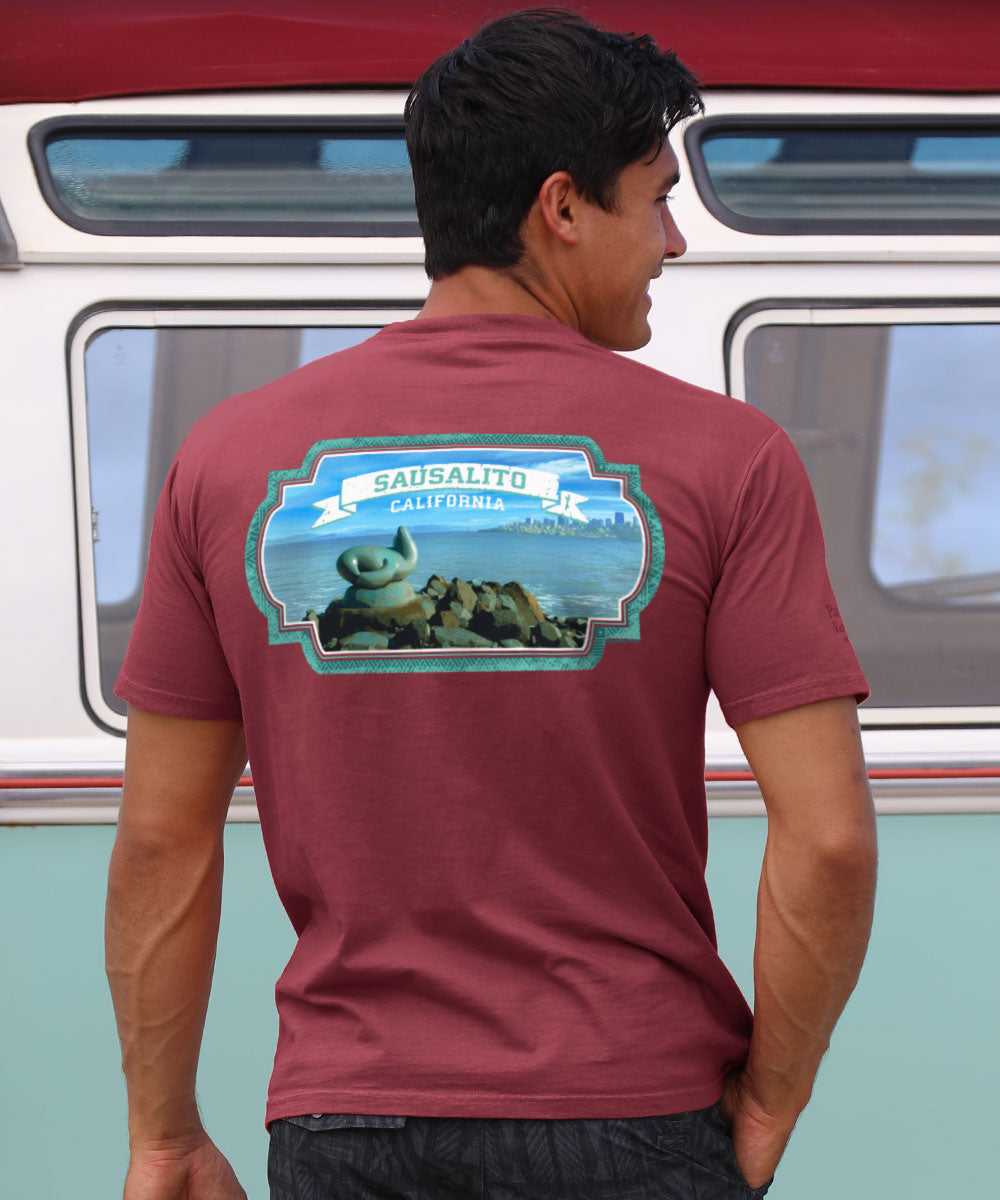 Sausalito Seal Statue - Paradise Red Dyed Short Sleeve Crewneck T-Shirt 2 Sausalito Seal Statue - Paradise Red Dyed Short Sleeve Crewneck T-Shirt
