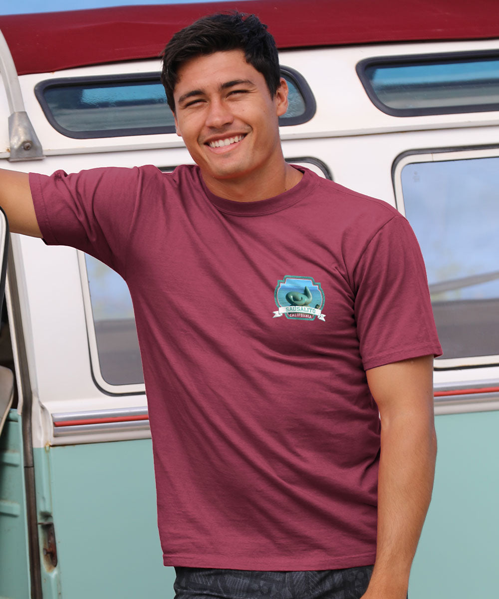 Sausalito Seal Statue - Paradise Red Dyed Short Sleeve Crewneck T-Shirt 3 Sausalito Seal Statue - Paradise Red Dyed Short Sleeve Crewneck T-Shirt