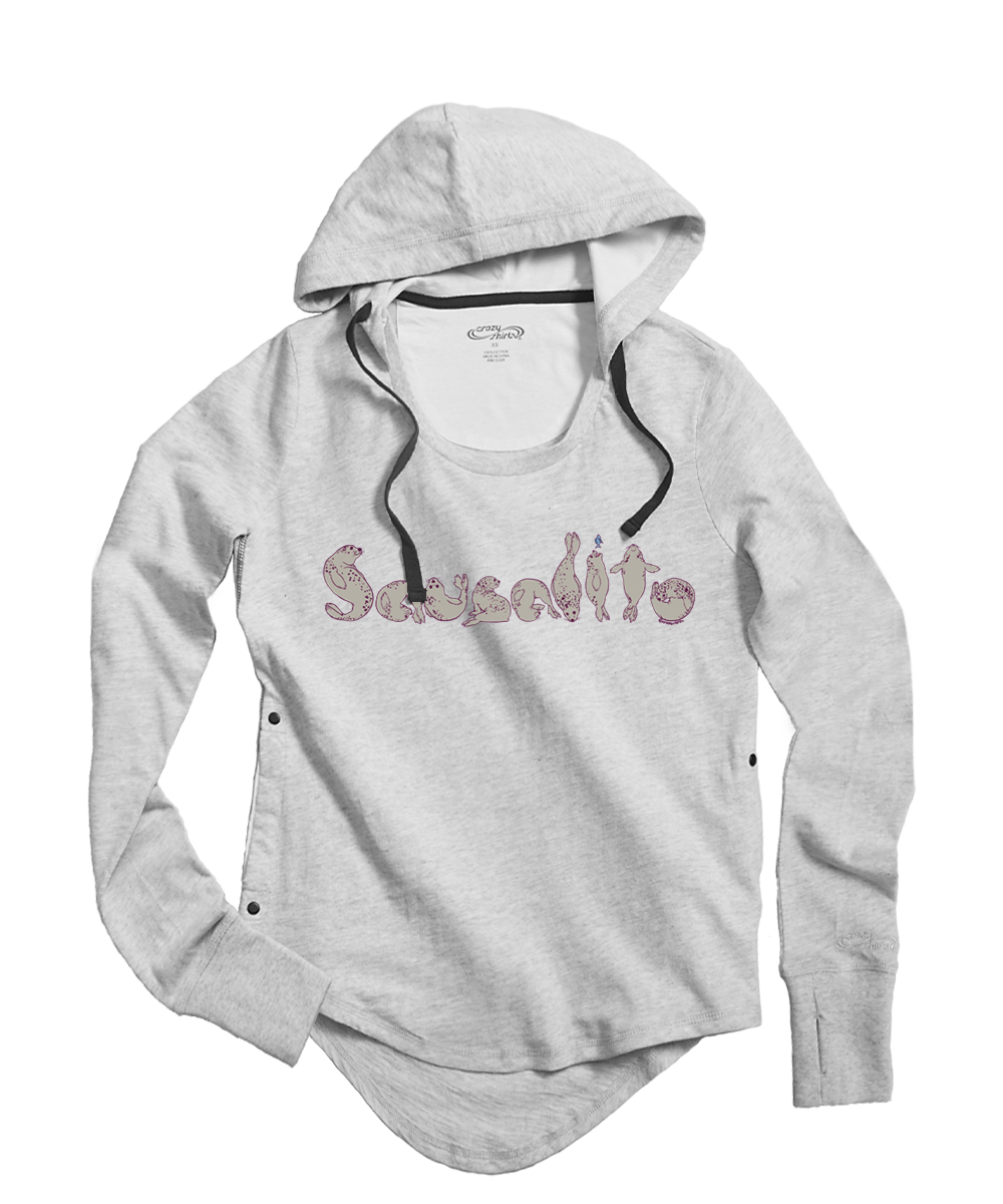 Sausalito Seals Sketch - White Gray Heather Long Sleeve Harmony Hooded T 1 Sausalito Seals Sketch - White Gray Heather Long Sleeve Harmony Hooded T
