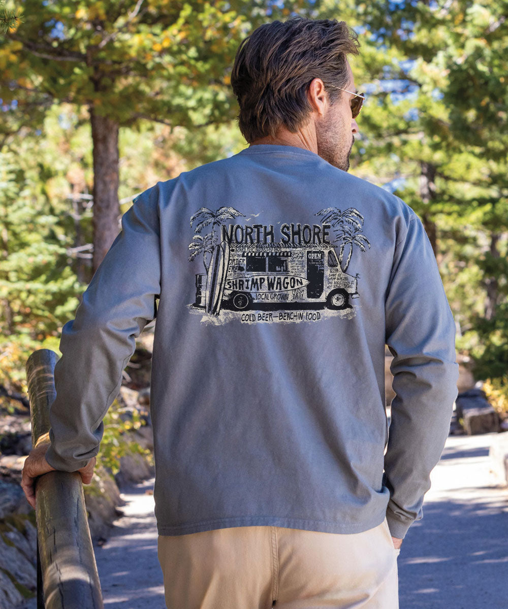 Shrimp Wagon - Crater Dyed® Long Sleeve Crewneck T-Shirt 2 Shrimp Wagon - Crater Dyed® Long Sleeve Crewneck T-Shirt