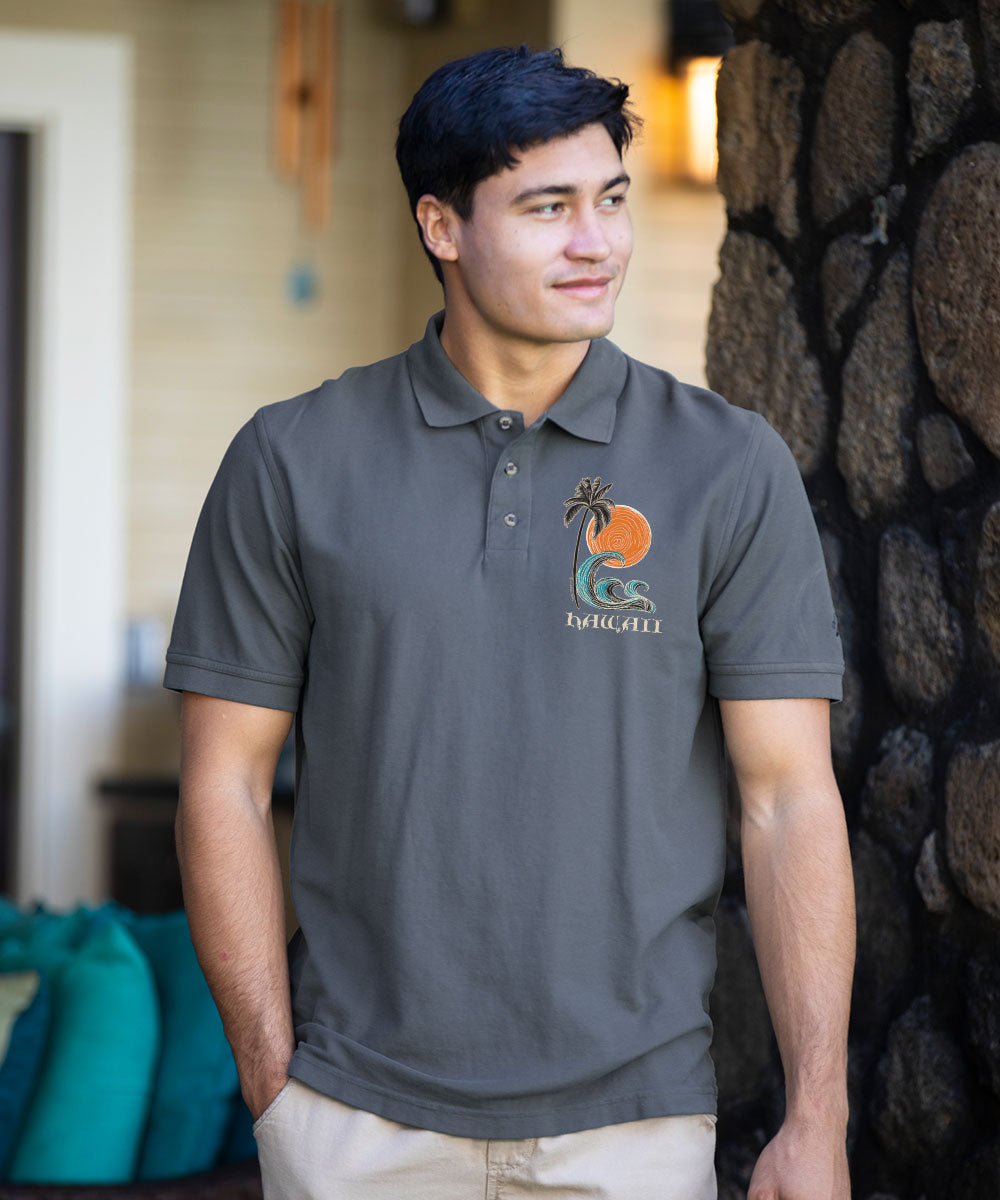 Sketchy Palm - Crater Dyed® Short Sleeve Oceanfront Polo Shirt 2 Sketchy Palm - Crater Dyed® Short Sleeve Oceanfront Polo Shirt
