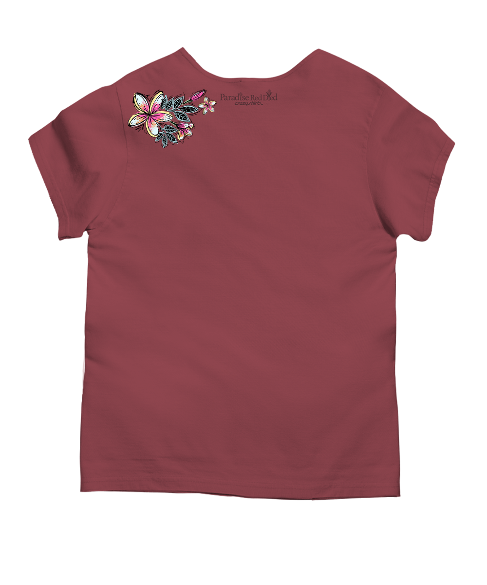 Sketchy Plumeria - Paradise Red Dyed Short Sleeve Scoop Neck T-Shirt 4 Sketchy Plumeria - Paradise Red Dyed Short Sleeve Scoop Neck T-Shirt