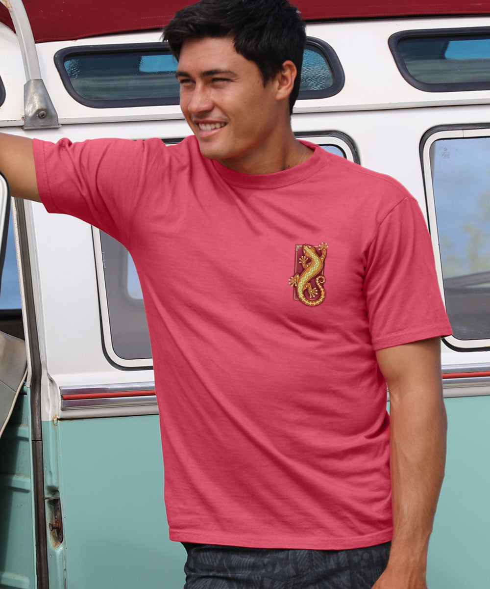 Southwest Gecko Crawl - Paradise Red Dyed Short Sleeve Crewneck T-Shirt 3 Southwest Gecko Crawl - Paradise Red Dyed Short Sleeve Crewneck T-Shirt