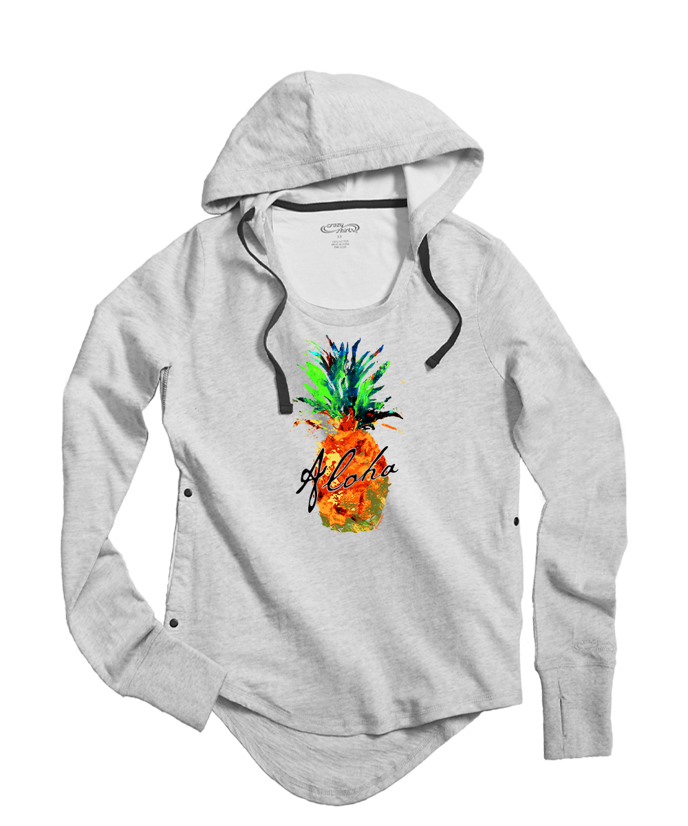 Splatter Pineapple - White Gray Heather Long Sleeve Harmony Hooded T 1 Splatter Pineapple - White Gray Heather Long Sleeve Harmony Hooded T