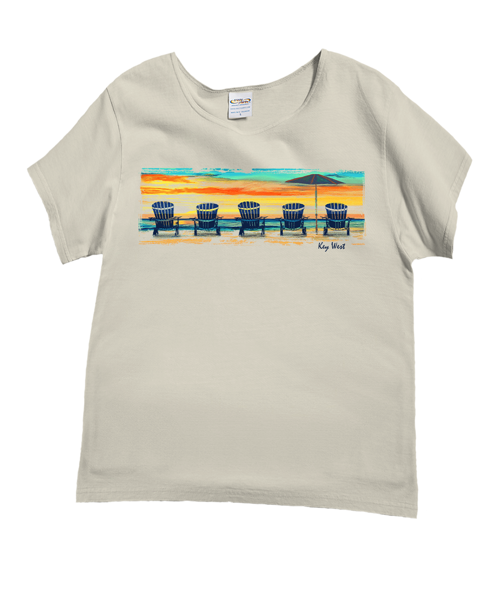 Sunset Chairs - Coconut Dyed Short Sleeve Scoop Neck T-Shirt 1 Sunset Chairs - Coconut Dyed Short Sleeve Scoop Neck T-Shirt