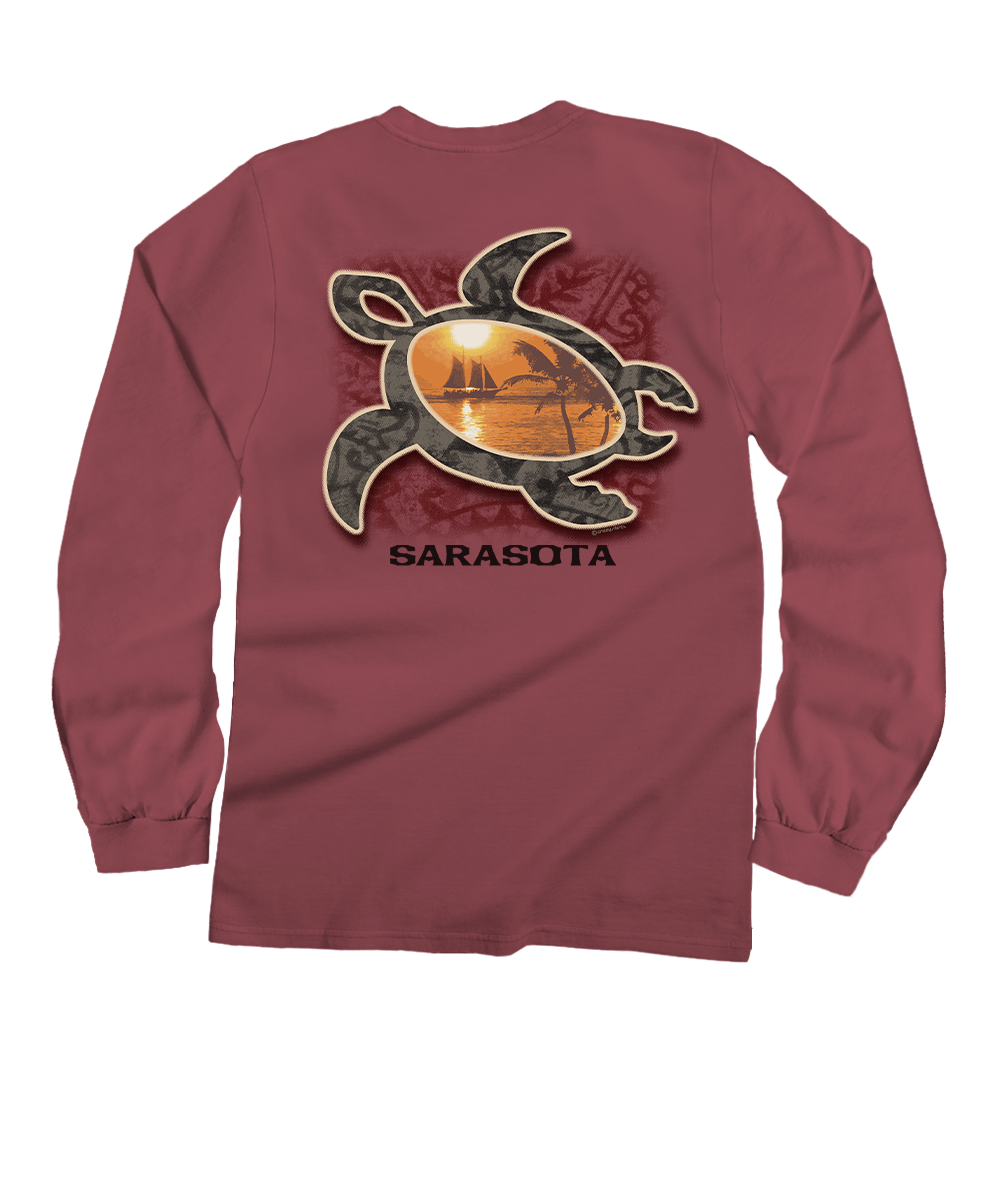 Sunset Honu - Paradise Red Dyed Long Sleeve Crewneck T-Shirt