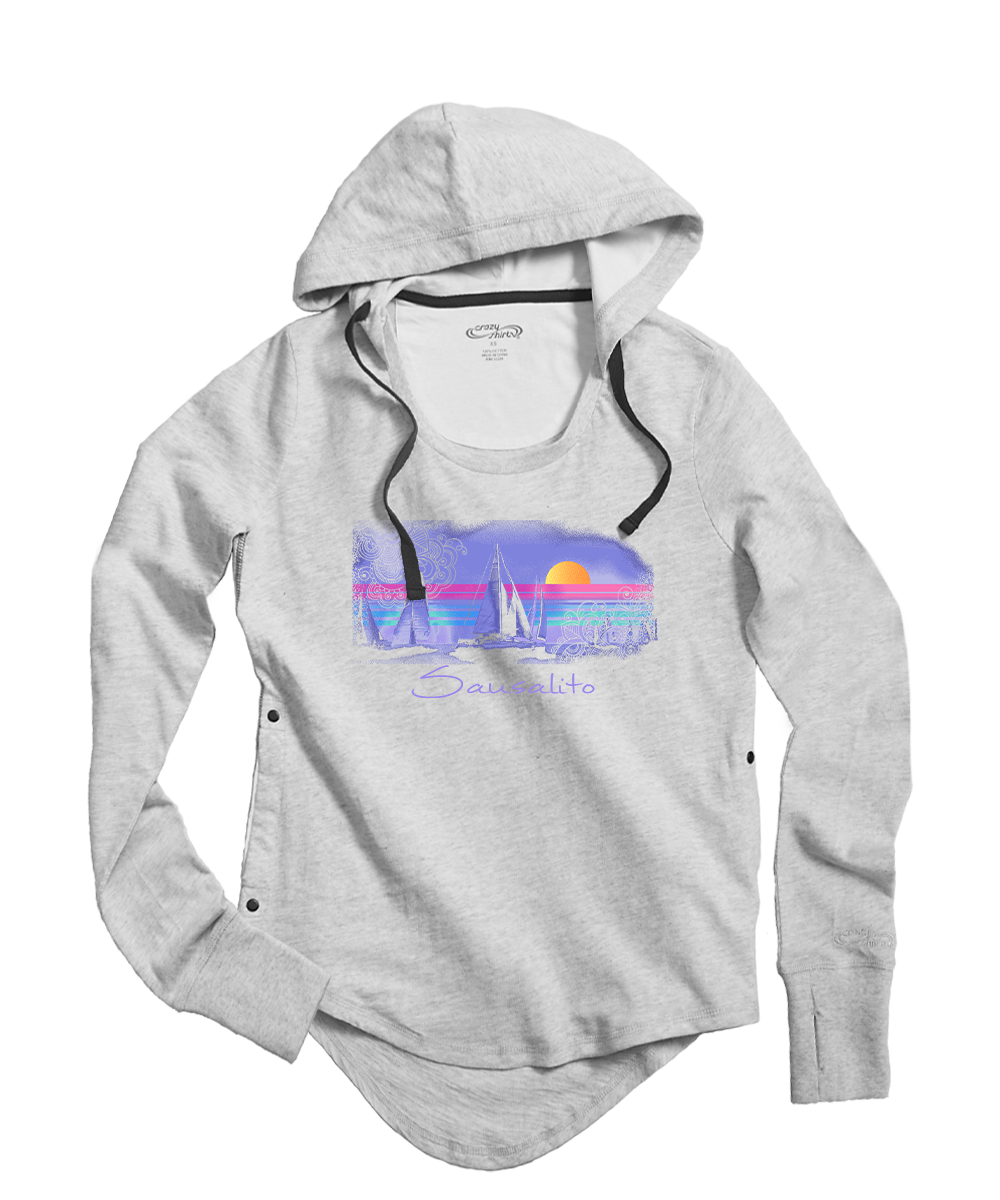 Sunsets And Sailboats - Gray Heather Long Sleeve Harmony Hooded T