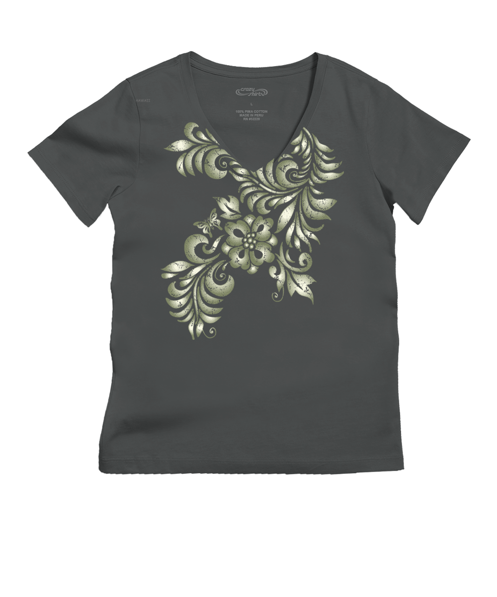 Teihani - Graphite Short Sleeve Pima V-Neck T-Shirt