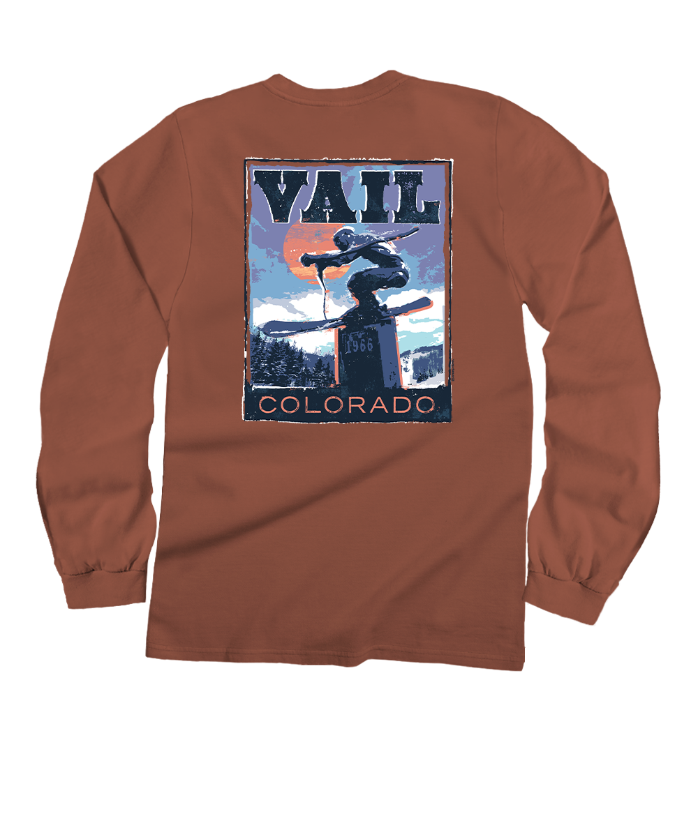 The Skier Monument - Chile Dyed Long Sleeve Crewneck T-Shirt