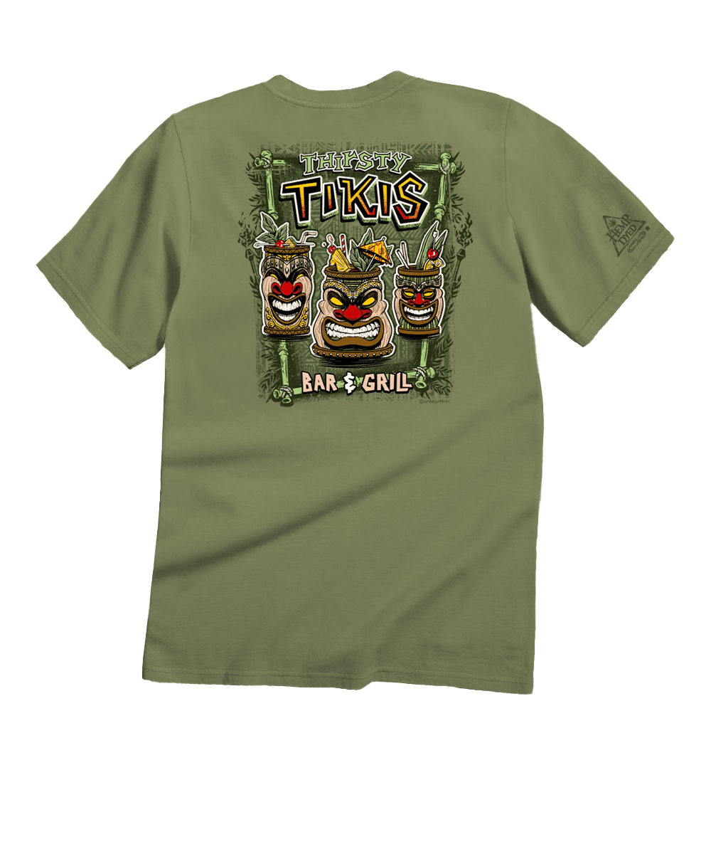 Thirsty Tikis - Hemp Dyed Short Sleeve Crewneck T-Shirt 1 Thirsty Tikis - Hemp Dyed Short Sleeve Crewneck T-Shirt