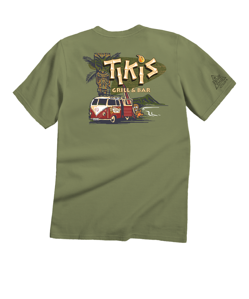 Tikis Grill & Bar Volkswagen Surf Van - Hemp Dyed Short Sleeve Crewneck T-Shirt 1 Tikis Grill & Bar Volkswagen Surf Van - Hemp Dyed Short Sleeve Crewneck T-Shirt