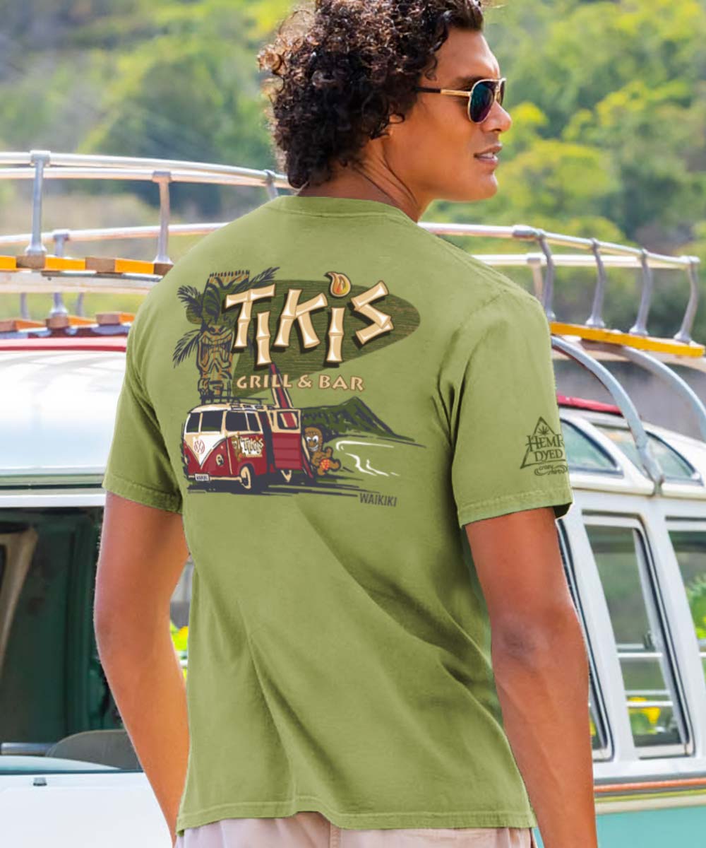 Tikis Grill & Bar Volkswagen Surf Van - Hemp Dyed Short Sleeve Crewneck T-Shirt 2 Tikis Grill & Bar Volkswagen Surf Van - Hemp Dyed Short Sleeve Crewneck T-Shirt