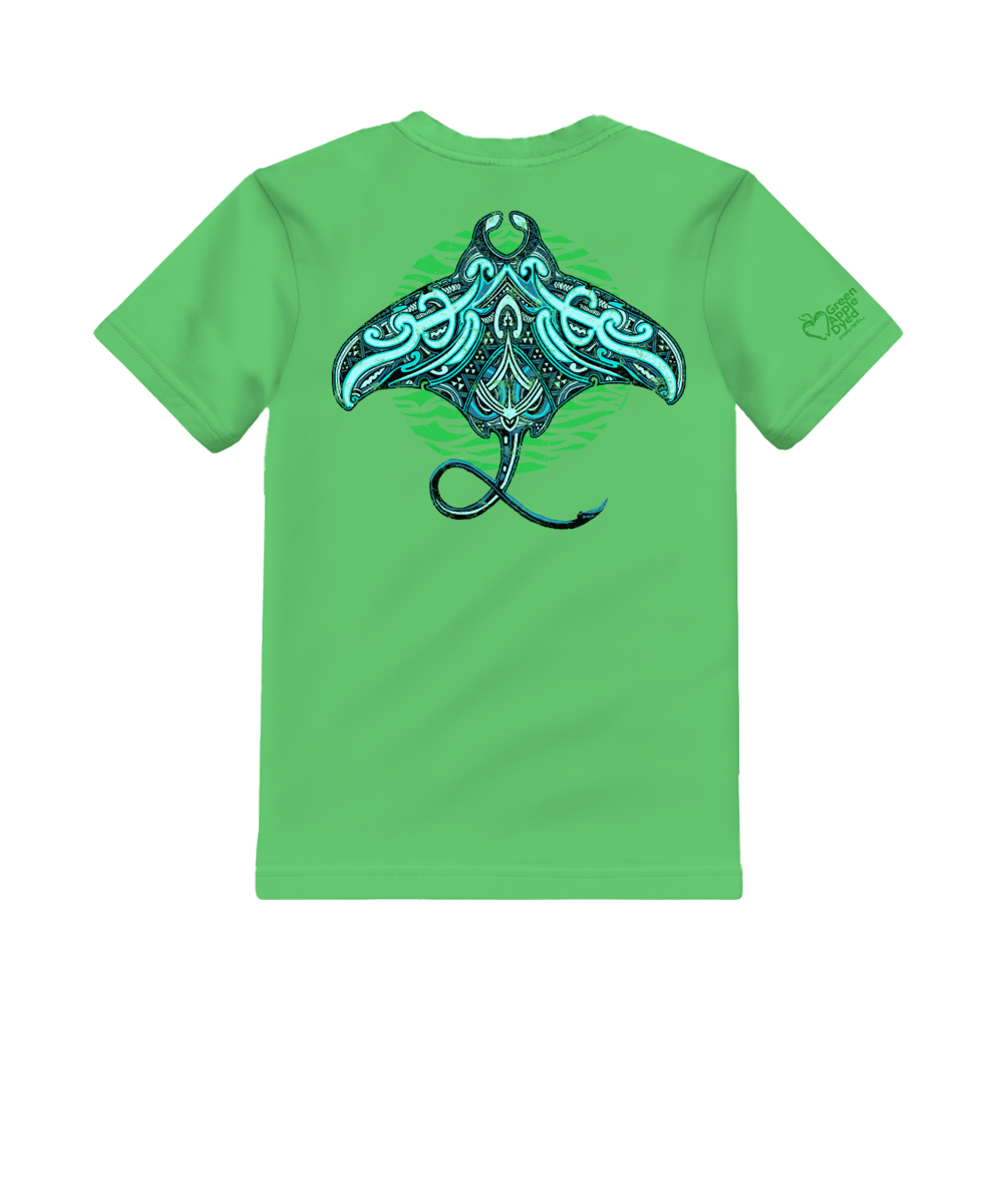 Tribal Blue Manta - Green Apple Dyed Short Sleeve Crewneck T-Shirt 1 Tribal Blue Manta - Green Apple Dyed Short Sleeve Crewneck T-Shirt