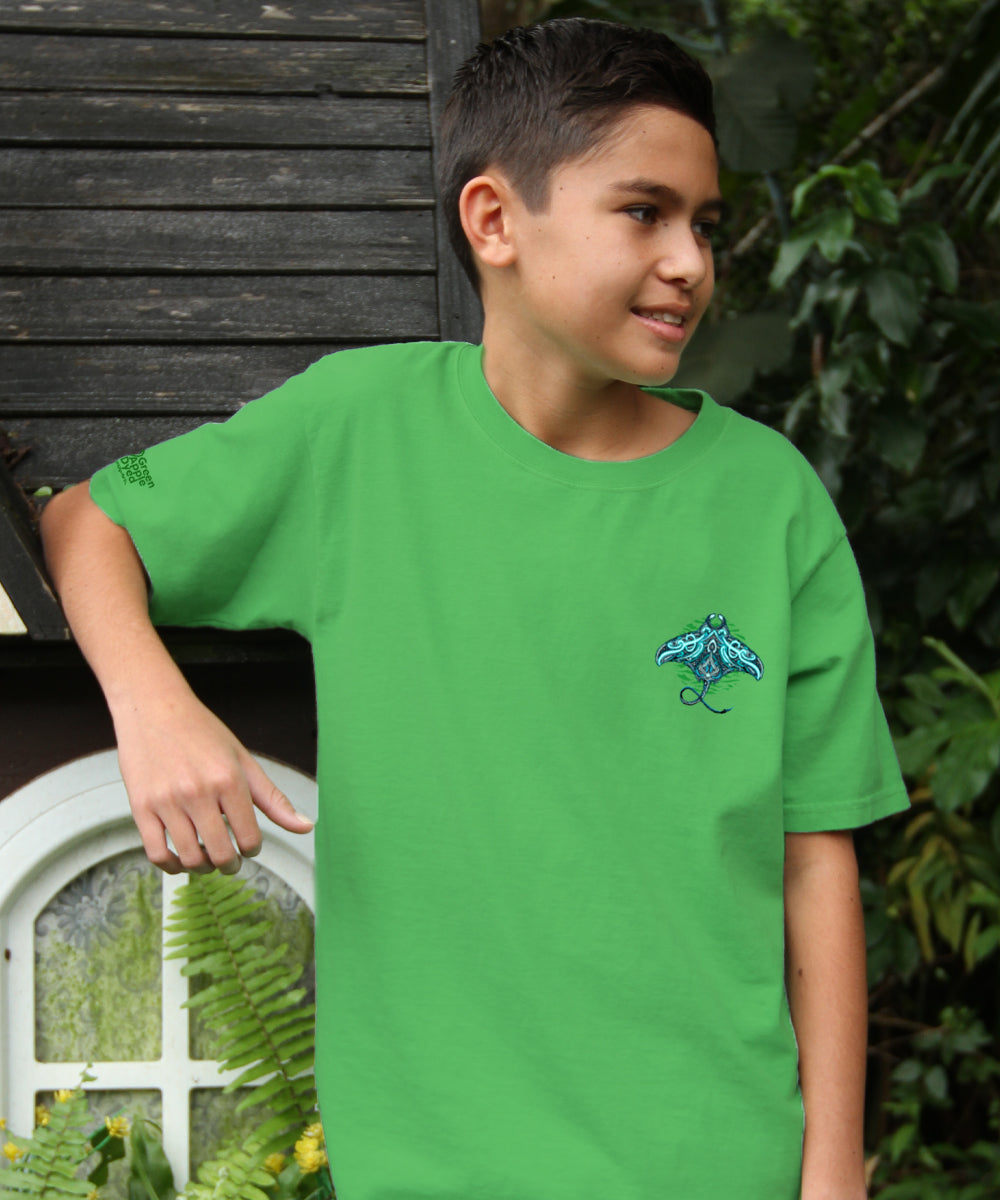 Tribal Blue Manta - Green Apple Dyed Short Sleeve Crewneck T-Shirt 3 Tribal Blue Manta - Green Apple Dyed Short Sleeve Crewneck T-Shirt
