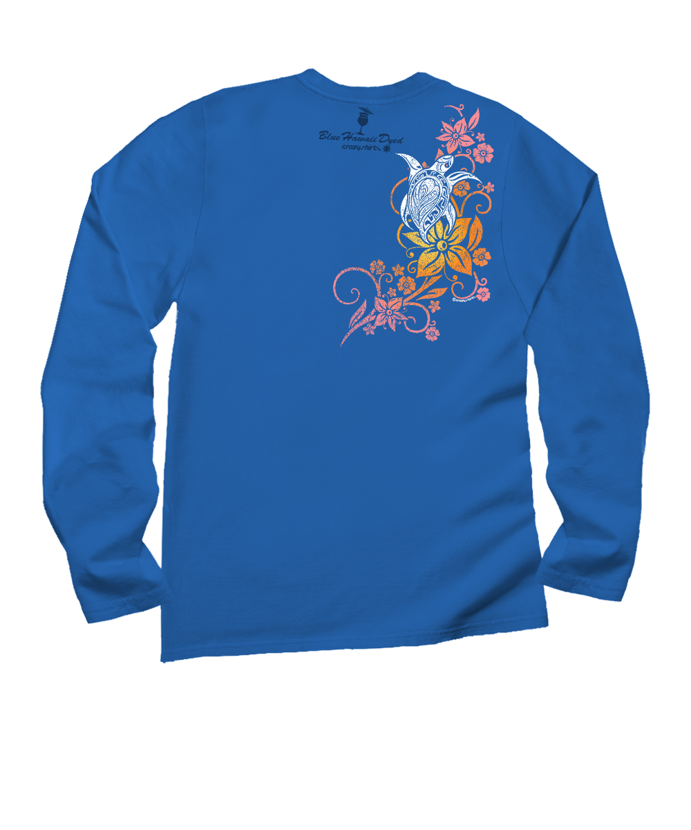 Tribal Floral Turtle - Blue Hawaii Dyed Long Sleeve Crewneck T-Shirt 4 Tribal Floral Turtle - Blue Hawaii Dyed Long Sleeve Crewneck T-Shirt