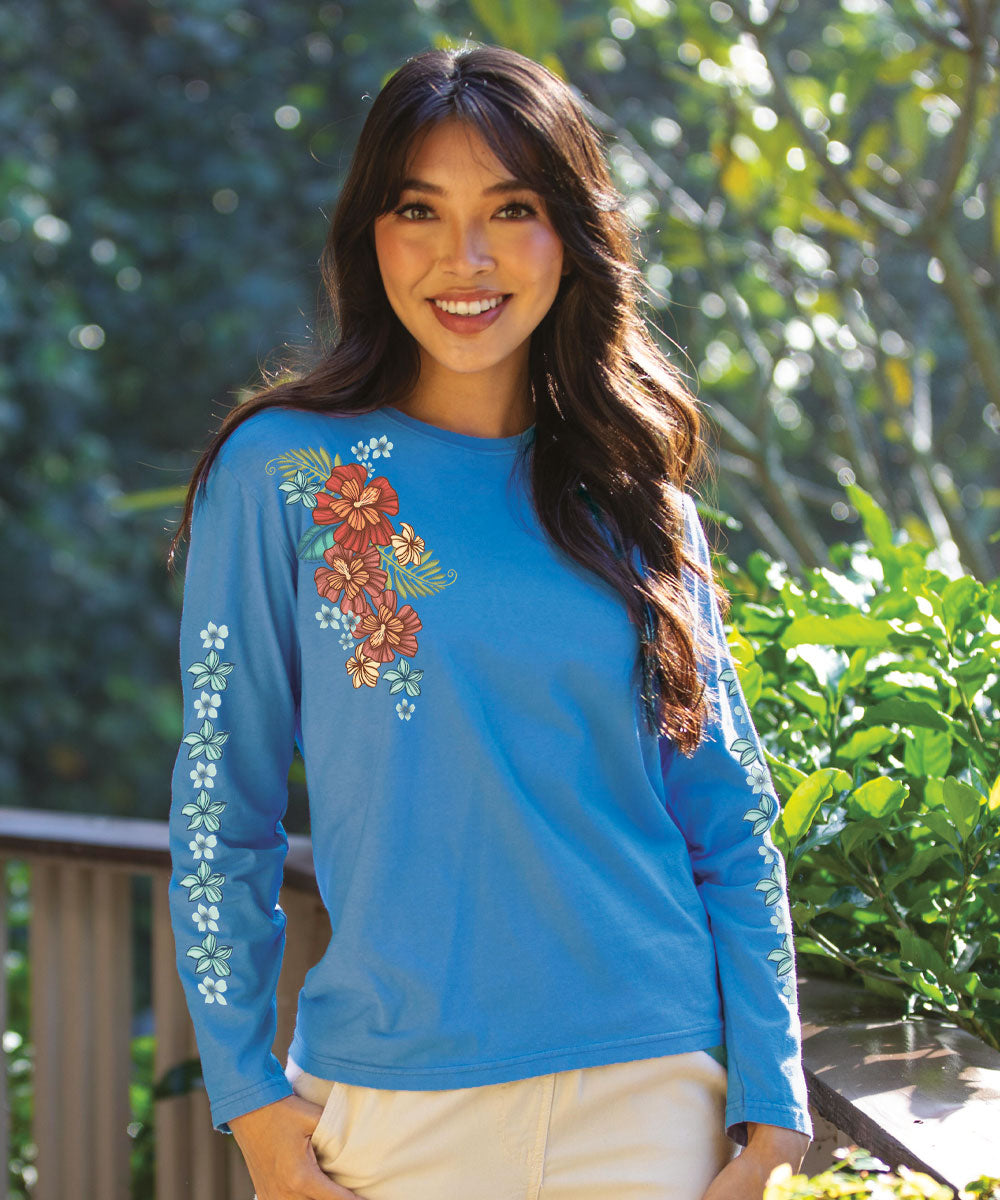 Tribal Haunani - Blue Hawaii Dyed Long Sleeve Crewneck T-Shirt 2 Tribal Haunani - Blue Hawaii Dyed Long Sleeve Crewneck T-Shirt