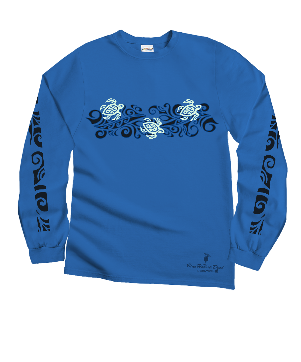 Tribal Honu Band - Blue Hawaii Dyed Long Sleeve Crewneck T-Shirt