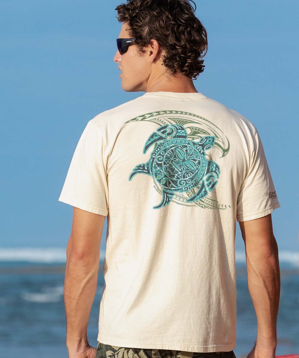 Tribal Honu Nalu - Coconut Dyed Short Sleeve Crewneck T-Shirt 2 Tribal Honu Nalu - Coconut Dyed Short Sleeve Crewneck T-Shirt