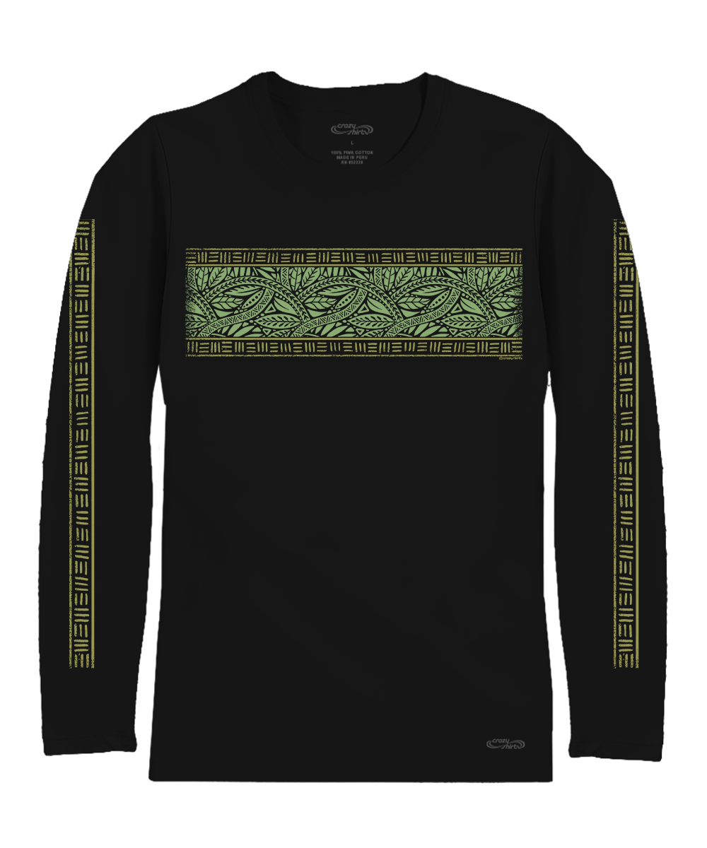 Tribal Leaves Band - Jet Black Long Sleeve Pima T-Shirt