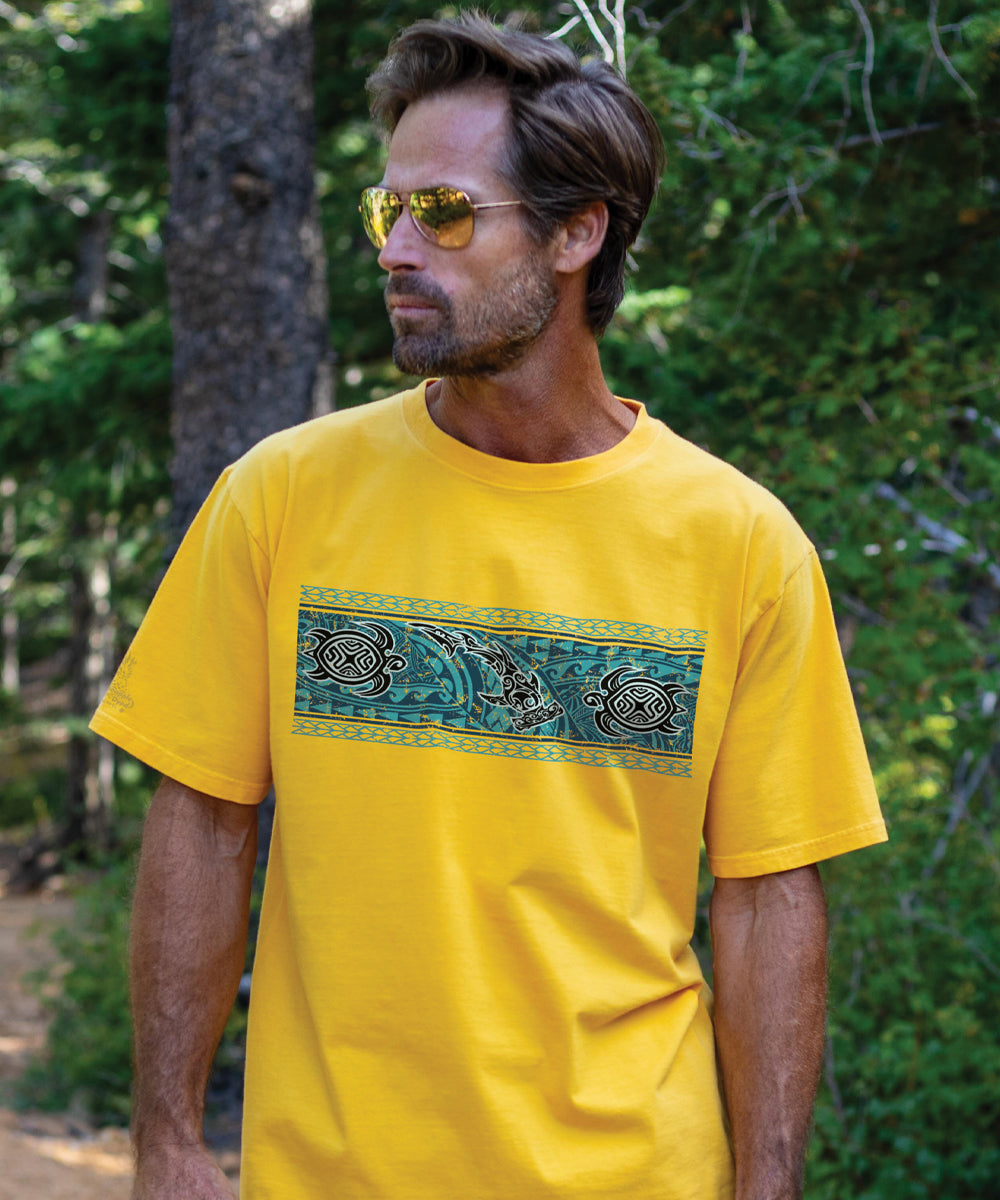 Tribal Mano Honu Band - Pineapple Dyed Short Sleeve Crewneck T-Shirt 2 Tribal Mano Honu Band - Pineapple Dyed Short Sleeve Crewneck T-Shirt