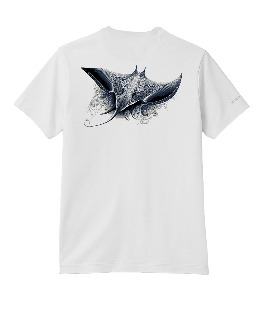 Tribal Manta Ray - White Short Sleeve Pima T-Shirt 1 Tribal Manta Ray - White Short Sleeve Pima T-Shirt