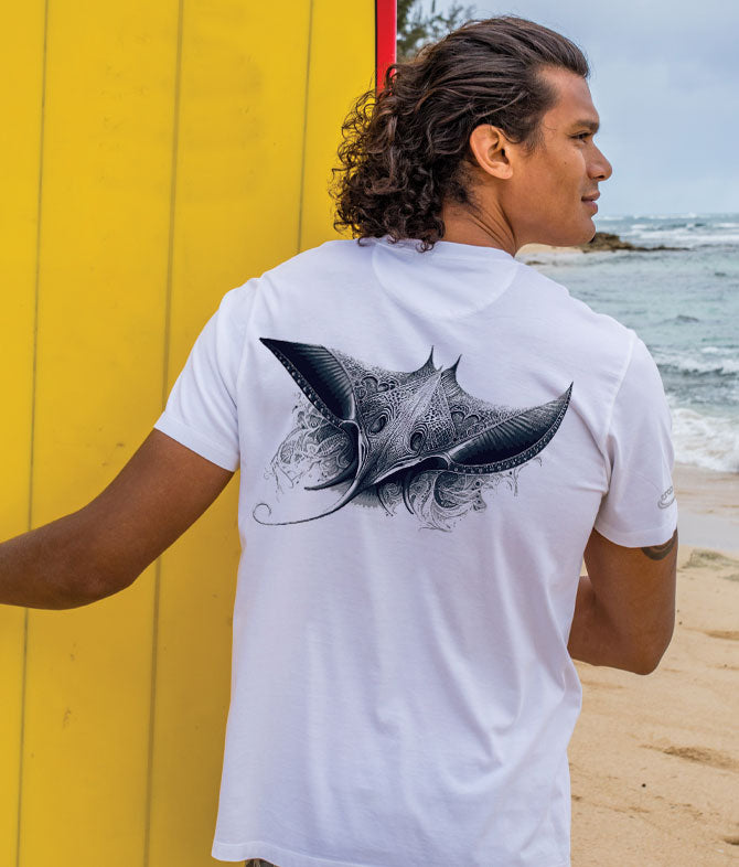 Tribal Manta Ray - White Short Sleeve Pima T-Shirt 2 Tribal Manta Ray - White Short Sleeve Pima T-Shirt