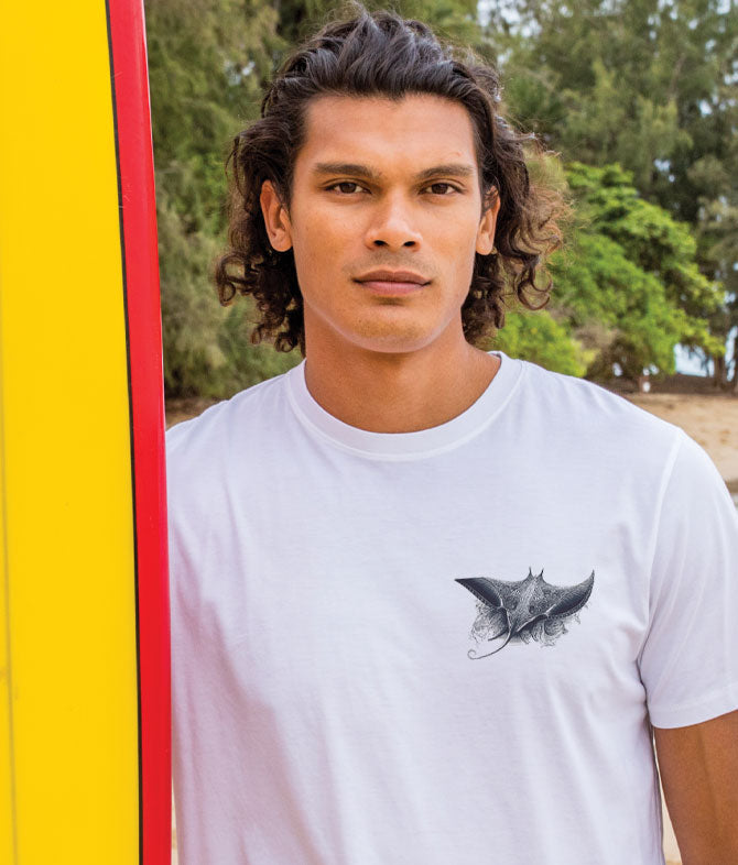 Tribal Manta Ray - White Short Sleeve Pima T-Shirt 3 Tribal Manta Ray - White Short Sleeve Pima T-Shirt