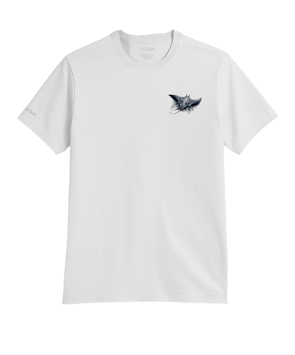 Tribal Manta Ray - White Short Sleeve Pima T-Shirt 4 Tribal Manta Ray - White Short Sleeve Pima T-Shirt