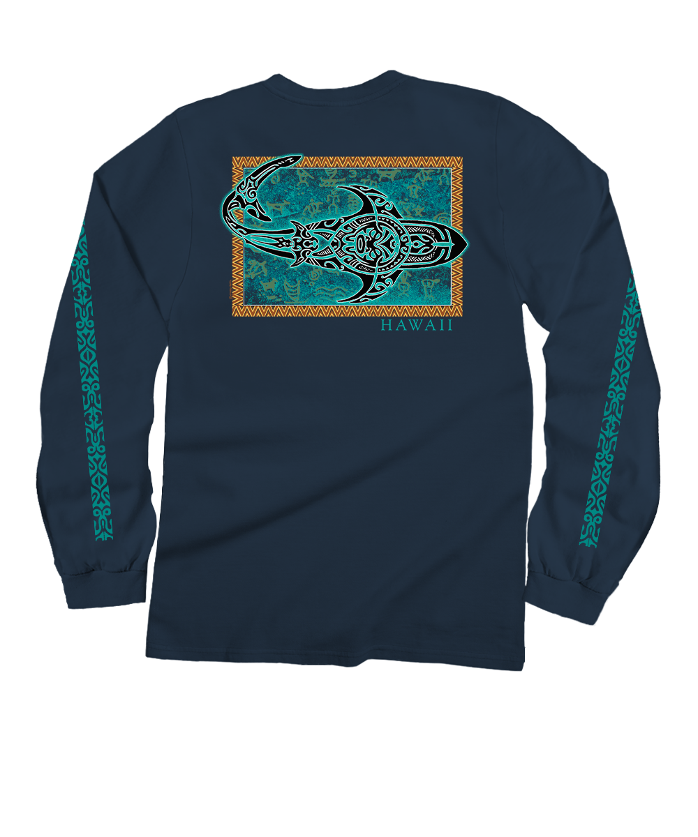 Tribal Petro Mano - Navy Long Sleeve Crewneck T-Shirt 1 Tribal Petro Mano - Navy Long Sleeve Crewneck T-Shirt