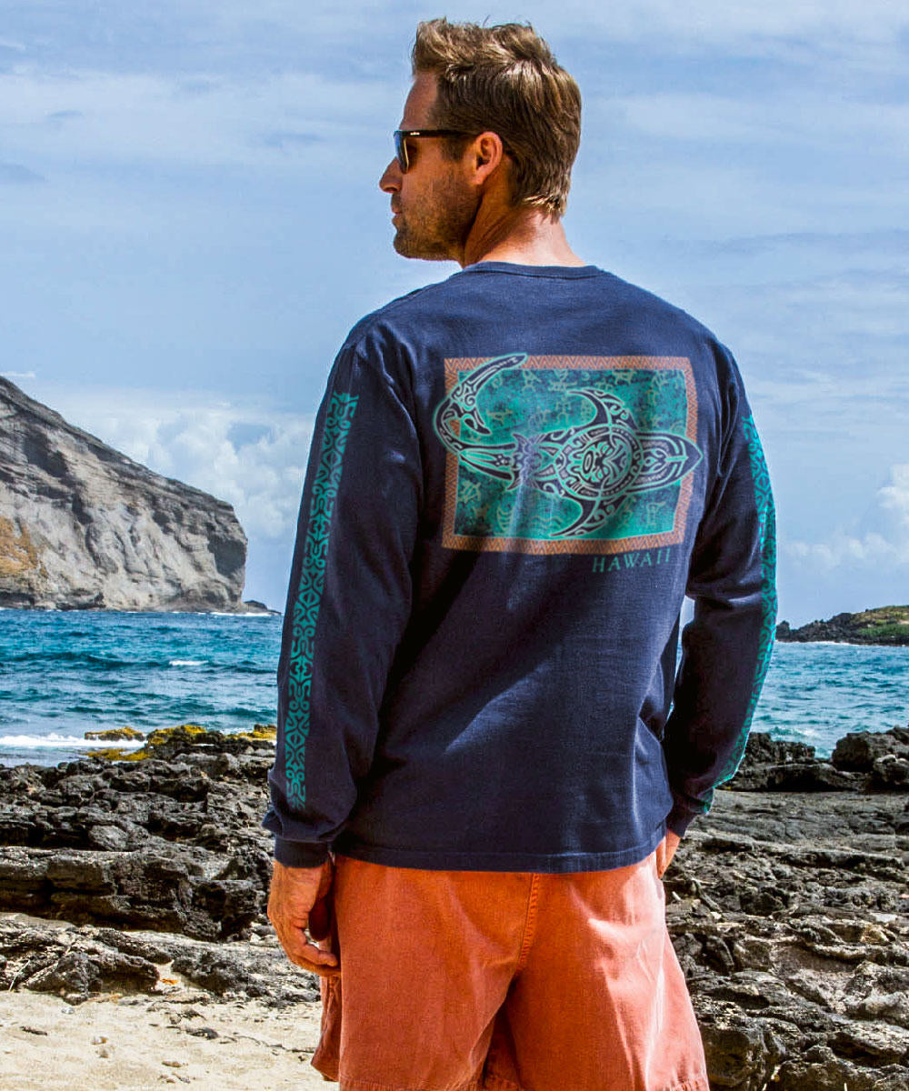 Tribal Petro Mano - Navy Long Sleeve Crewneck T-Shirt 2 Tribal Petro Mano - Navy Long Sleeve Crewneck T-Shirt