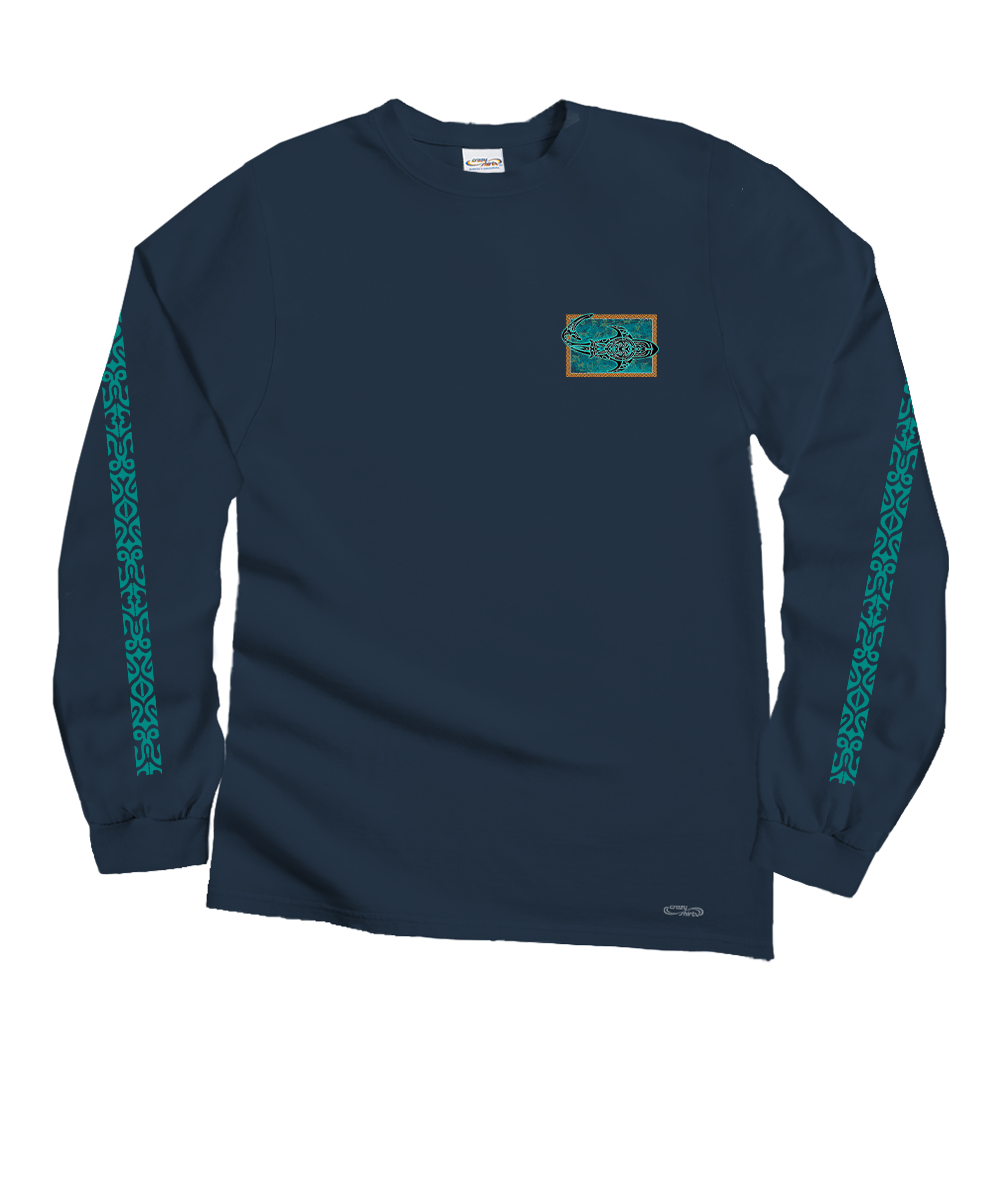 Tribal Petro Mano - Navy Long Sleeve Crewneck T-Shirt 4 Tribal Petro Mano - Navy Long Sleeve Crewneck T-Shirt