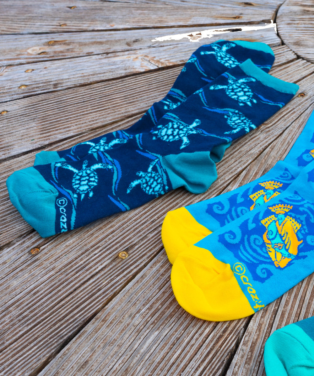 Honu Trio - Graphic Cotton Crew Socks 2 Honu Trio - Graphic Cotton Crew Socks