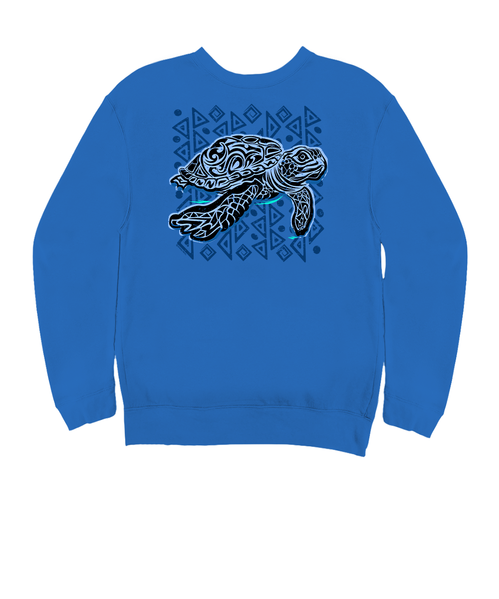 Tribal Sea Turtle - Blue Hawaii Dyed Long Sleeve Sweatshirt