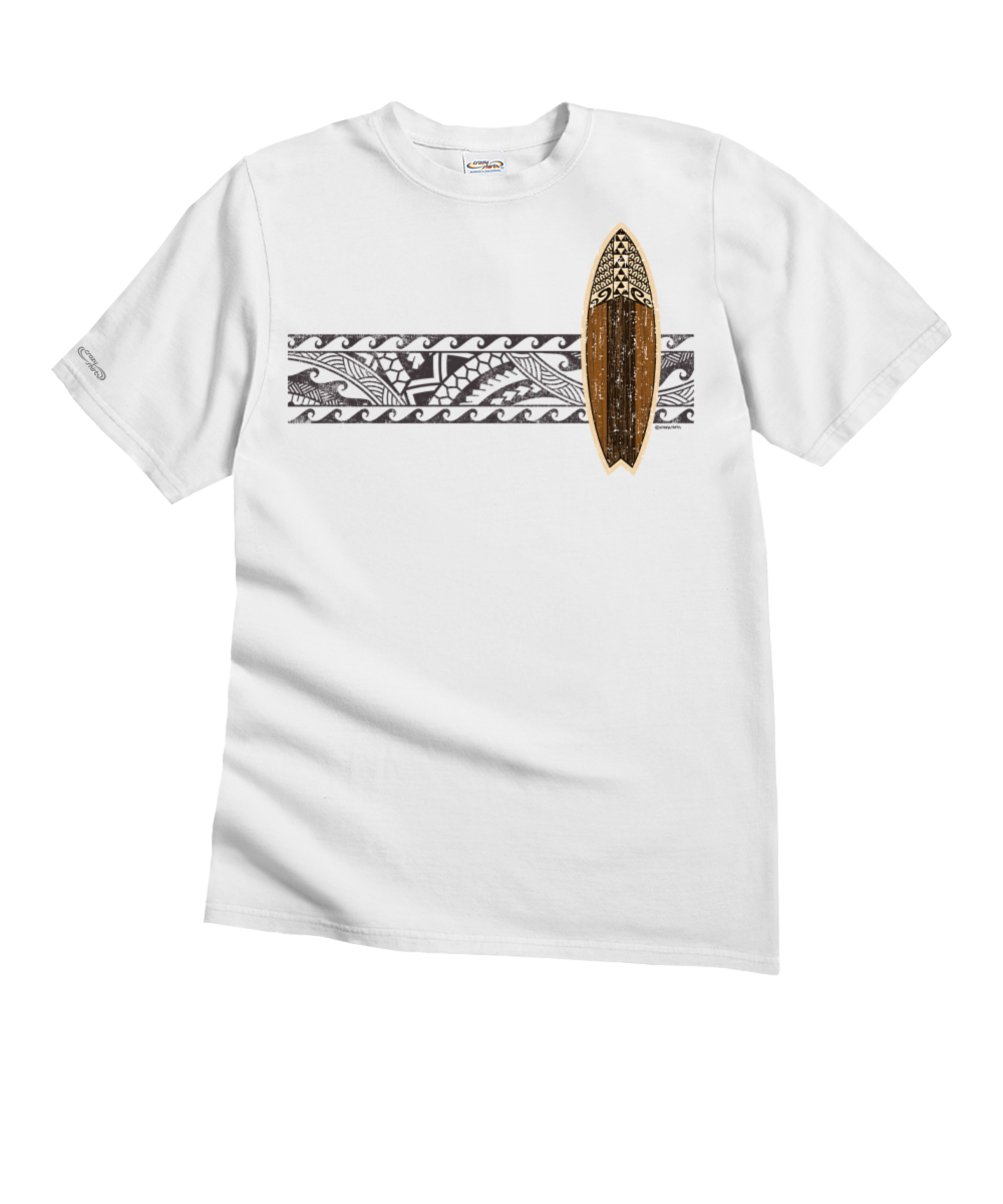 Tribal Surfboard Band - White Short Sleeve Crewneck T-Shirt 1 Tribal Surfboard Band - White Short Sleeve Crewneck T-Shirt