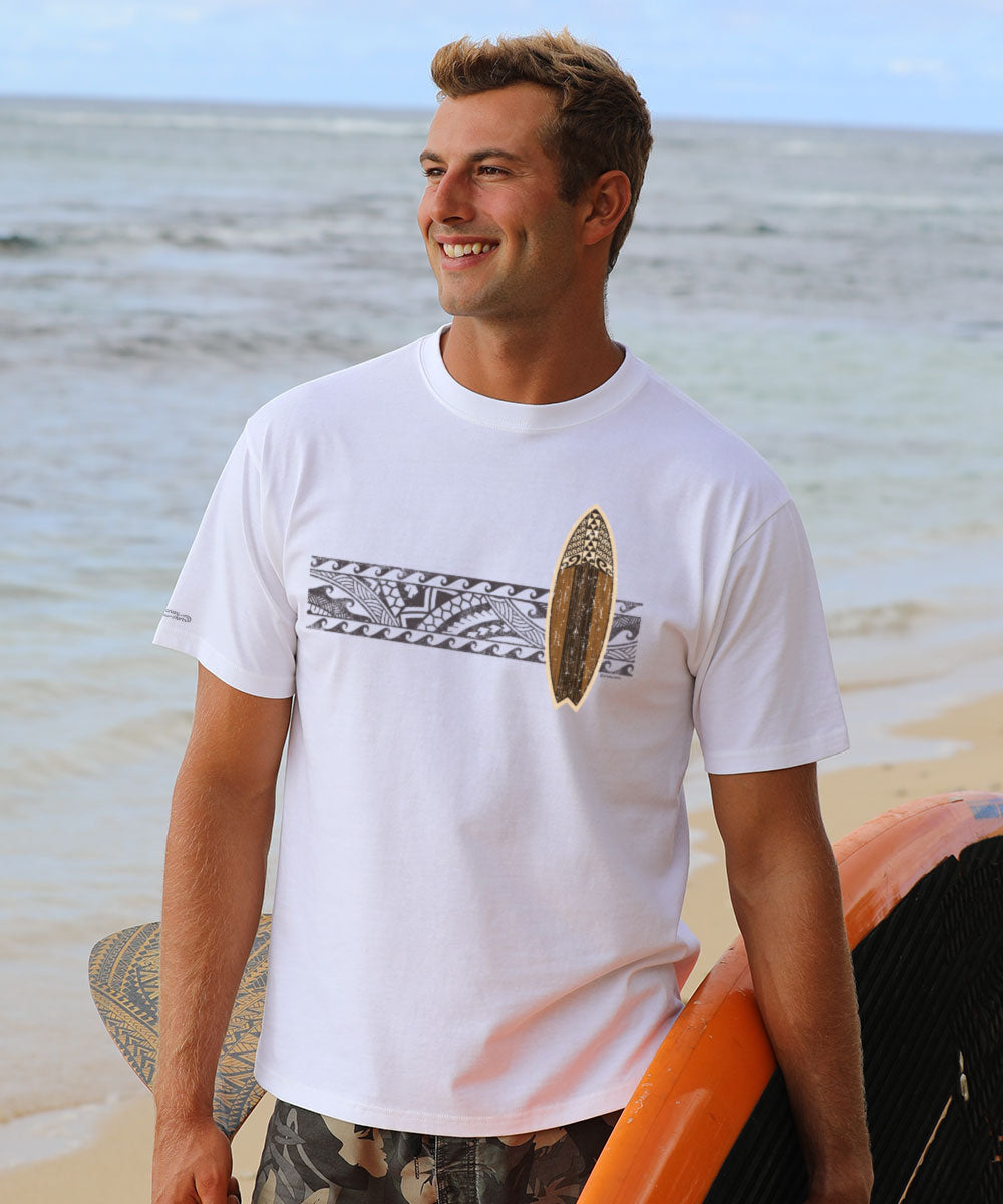 Tribal Surfboard Band - White Short Sleeve Crewneck T-Shirt 2 Tribal Surfboard Band - White Short Sleeve Crewneck T-Shirt