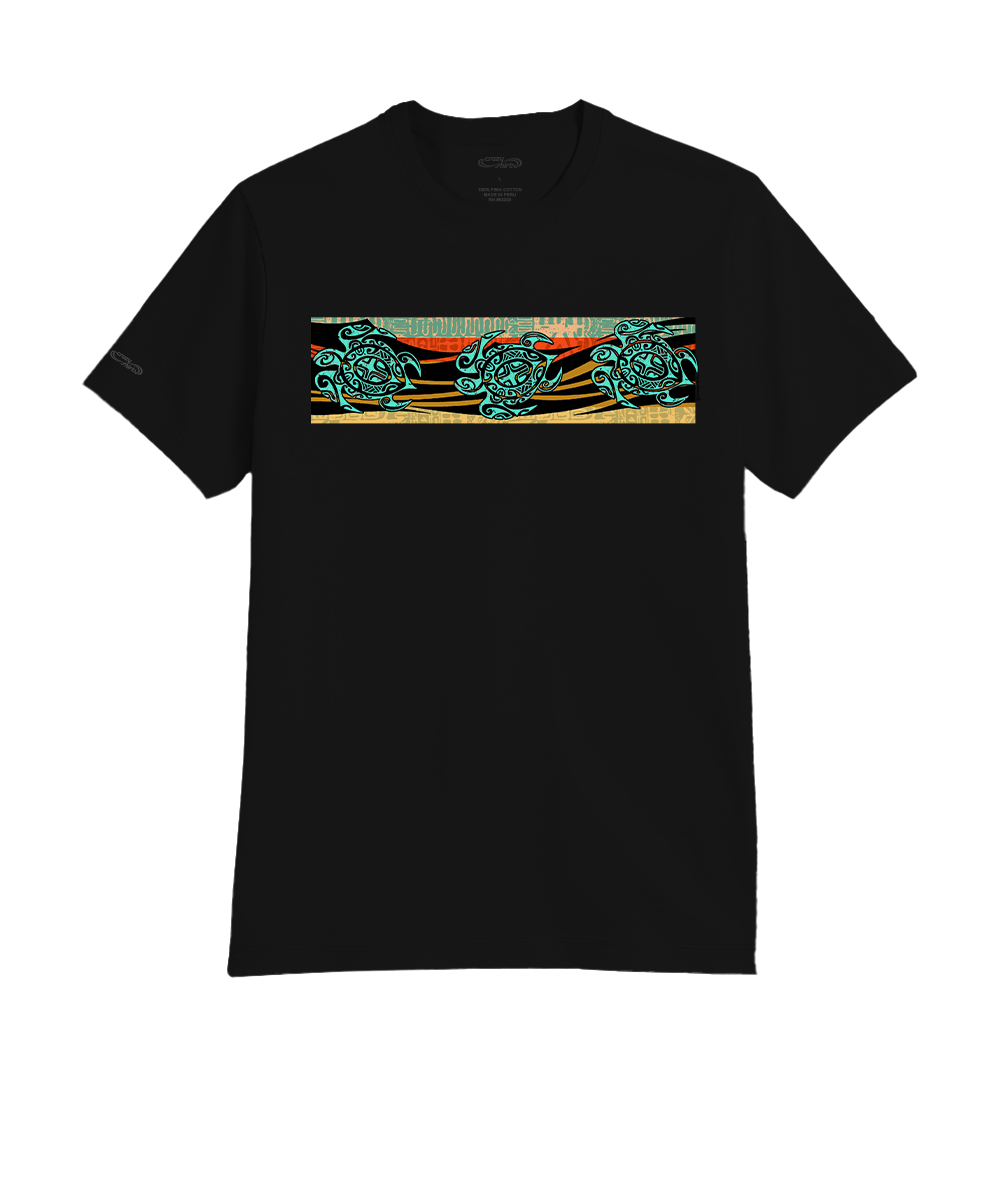 Tribal Tri Honu - Jet Black Short Sleeve Pima T-Shirt