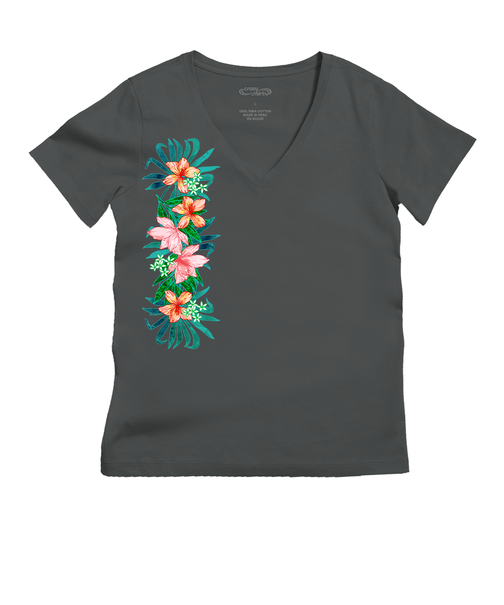 Tropical Beauty - Graphite Short Sleeve Pima V-Neck T-Shirt